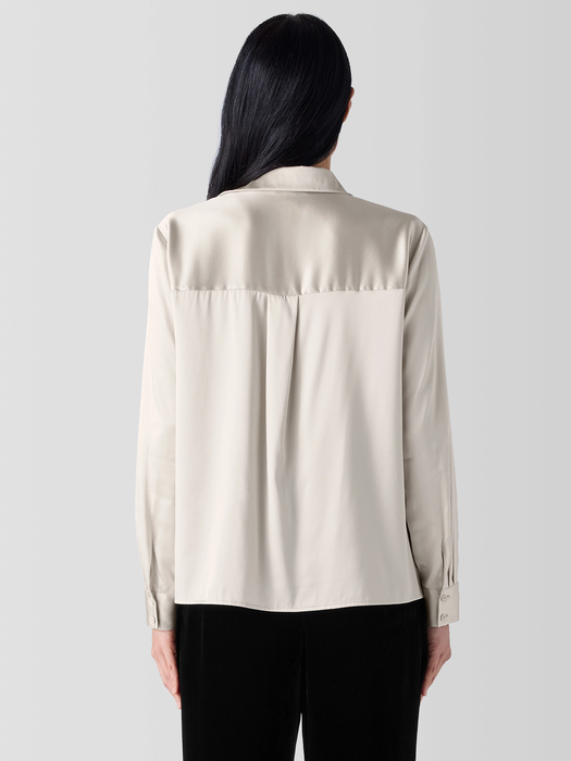 Stretch Silk CharmeuseClassic Collar Shirt - Eileen Fisher Outlet