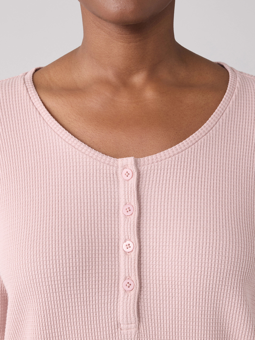 Cozy Organic Cotton Waffle Henley Sleep Top - Eileen Fisher Outlet