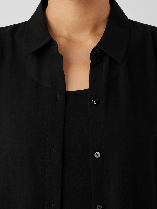Sheer Silk Georgette Classic Collar Long Shirt - Eileen Fisher Outlet