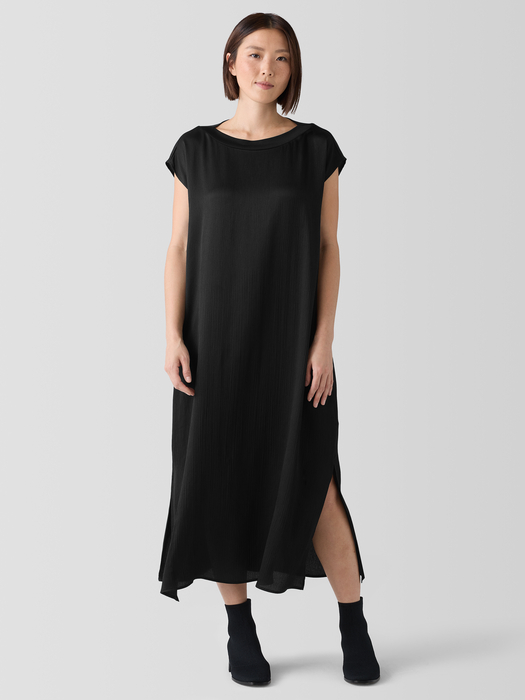 Striated Silk Satin Bateau Neck Dress - Eileen Fisher Outlet