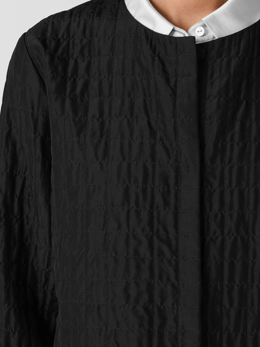 Silk Habutai Quilted Round Neck Jacket - Eileen Fisher Outlet