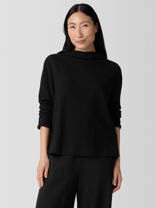 Organic Cotton Jacquard Funnel Neck Top - Eileen Fisher Outlet