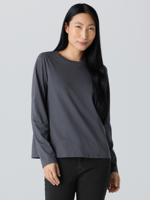 Organic Pima Cotton JerseyLong-Sleeve Tee - Eileen Fisher Outlet