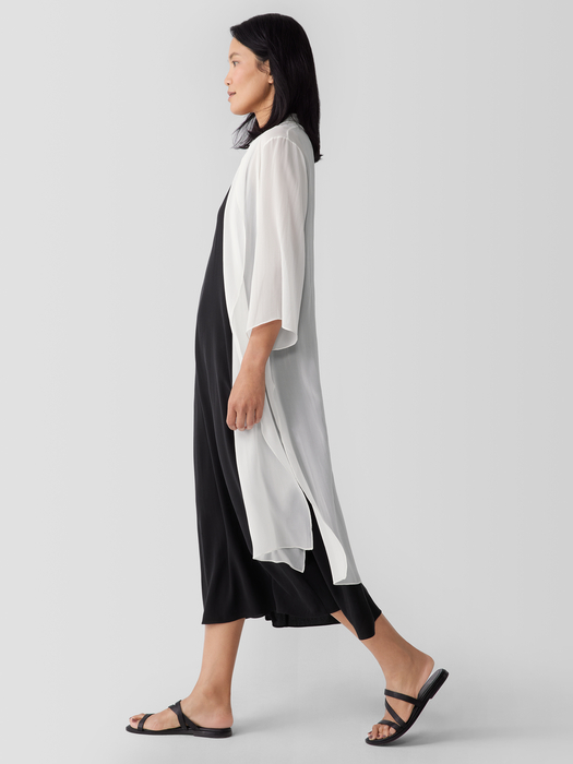 Sheer Silk Georgette High Collar Jacket - Eileen Fisher Outlet