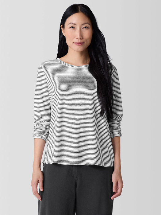 Striped Organic Linen Jersey Long-Sleeve Tee - Eileen Fisher Outlet