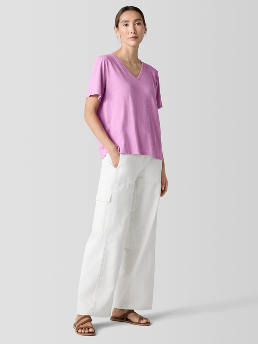 Organic Cotton Slubby JerseyV-Neck Tee - Eileen Fisher Outlet