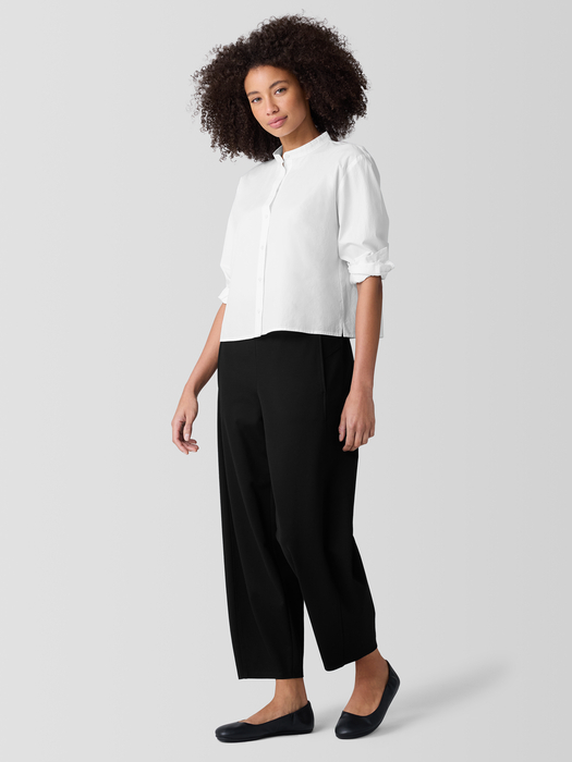 Washed Organic Cotton Poplin Band Collar Short Shirt - Eileen Fisher Outlet