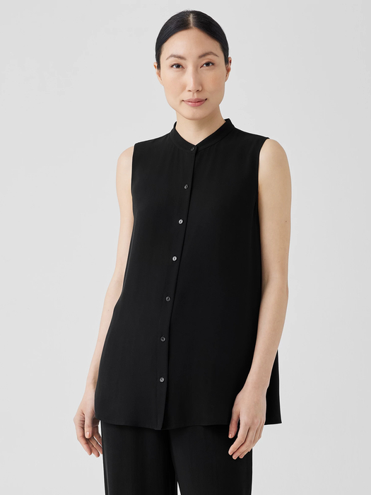 Silk Georgette Crepe Sleeveless Shirt - Eileen Fisher Outlet