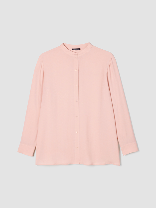 Silk Georgette Crepe Band Collar Shirt - Eileen Fisher Outlet