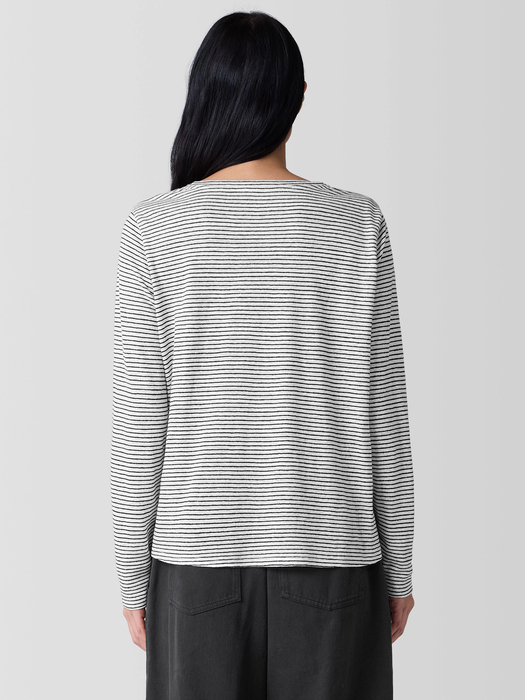 Striped Organic Linen Jersey Long-Sleeve Tee - Eileen Fisher Outlet