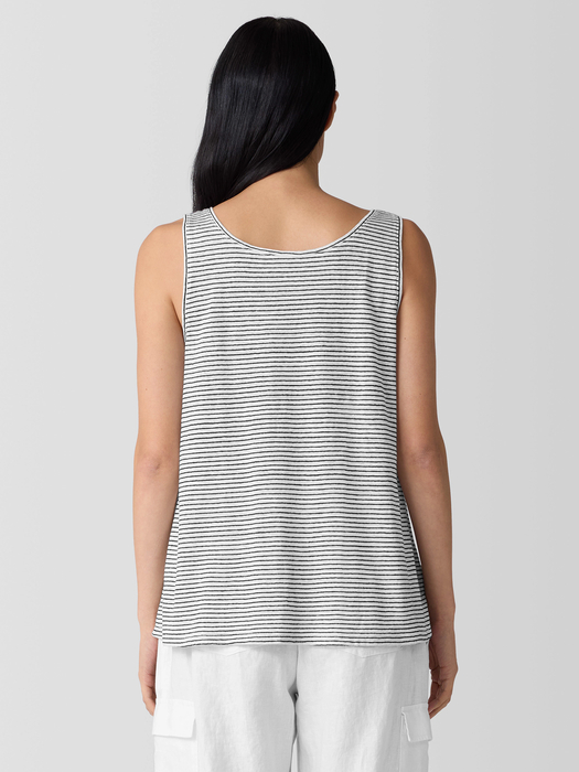 Striped Organic Linen Jersey Scoop Neck Tank - Eileen Fisher Outlet