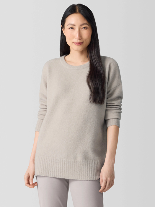 Cashmere Silk Bliss Crew Neck Long Top - Eileen Fisher Outlet