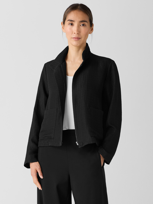 Silk Linen BoxStand Collar Jacket - Eileen Fisher Outlet