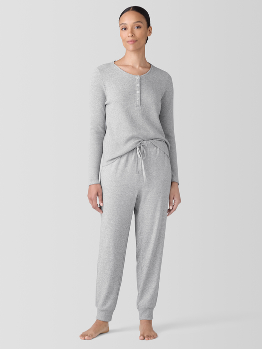 Mélange Organic Cotton Waffle Henley Sleep Top - Eileen Fisher Outlet