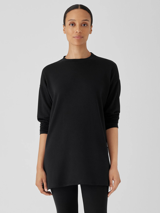 Cozy Brushed Terry Hug Crew Neck Long Top - Eileen Fisher Outlet
