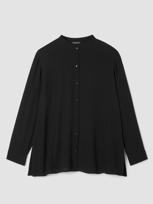 Silk Georgette Crepe Band Collar Shirt - Eileen Fisher Outlet