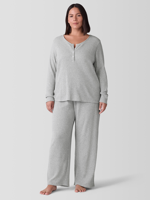 Mélange Organic Cotton Waffle Henley Sleep Top - Eileen Fisher Outlet