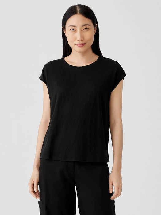 Organic Linen Jersey Shirred-Back Top - Eileen Fisher Outlet