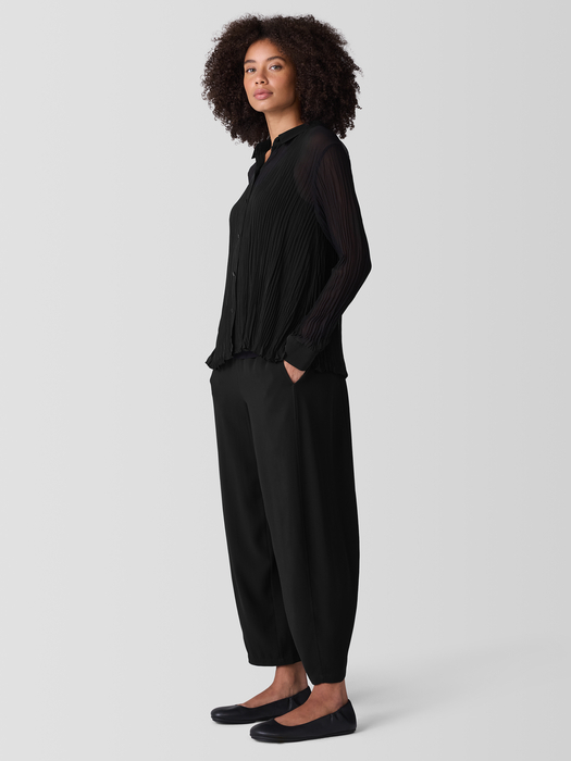 Crinkled Sheer Silk Georgette Classic Collar Shirt - Eileen Fisher Outlet