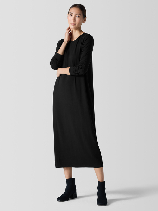 Stretch Jersey Knit Round Neck Dress - Eileen Fisher Outlet