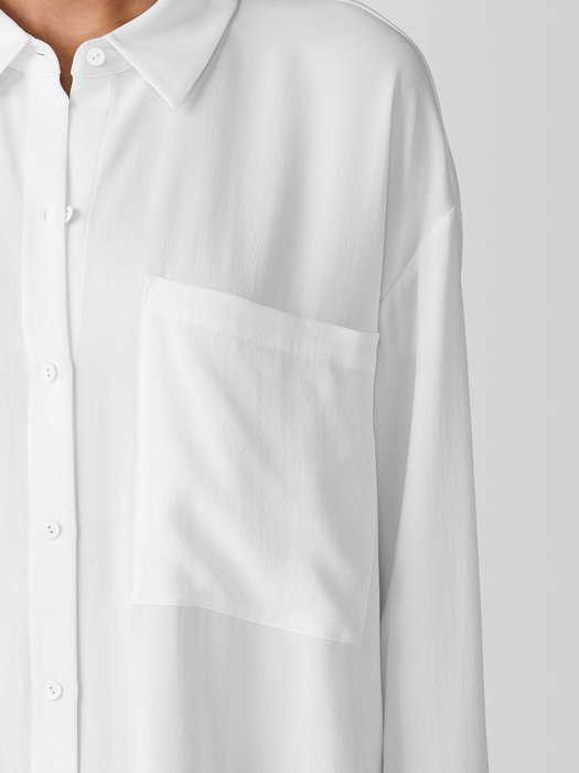 Silk Georgette Crepe Classic Collar Long Shirt - Eileen Fisher Outlet