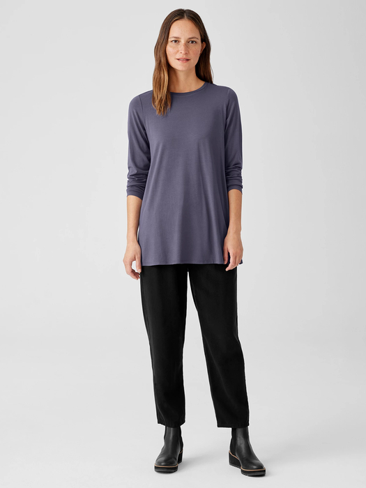Stretch Jersey Knit Crew Neck Long Top - Eileen Fisher Outlet