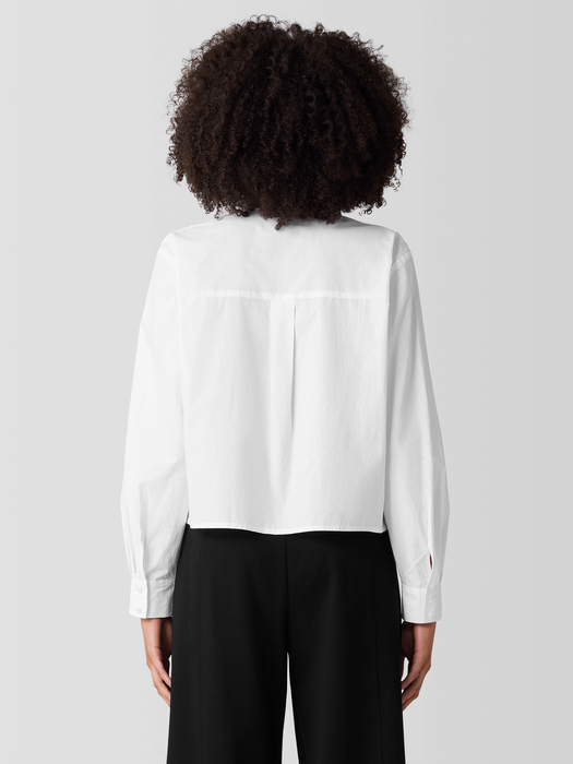 Washed Organic Cotton Poplin Band Collar Short Shirt - Eileen Fisher Outlet
