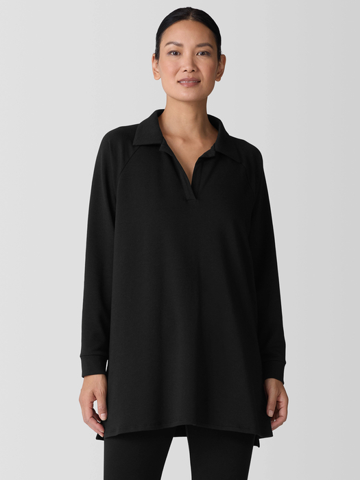 Cozy Brushed Terry Hug Henley Long Top - Eileen Fisher Outlet