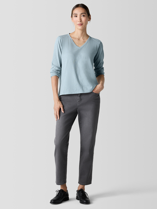 Organic Cotton Slubby Jersey V-Neck Top - Eileen Fisher Outlet