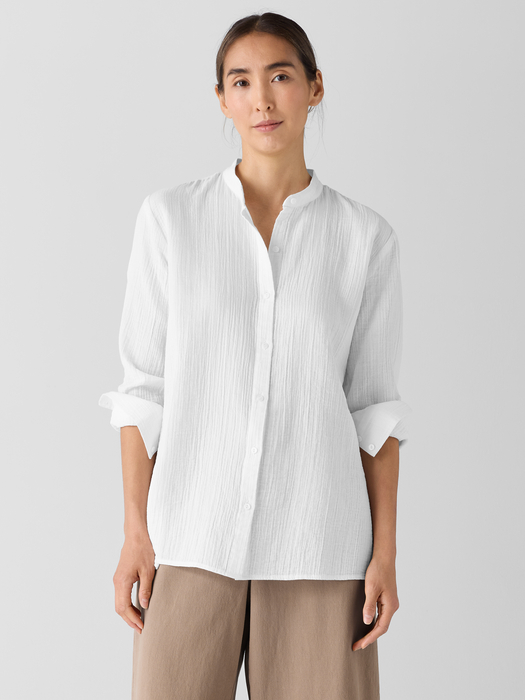 Organic Cotton RippleBand Collar Shirt - Eileen Fisher Outlet