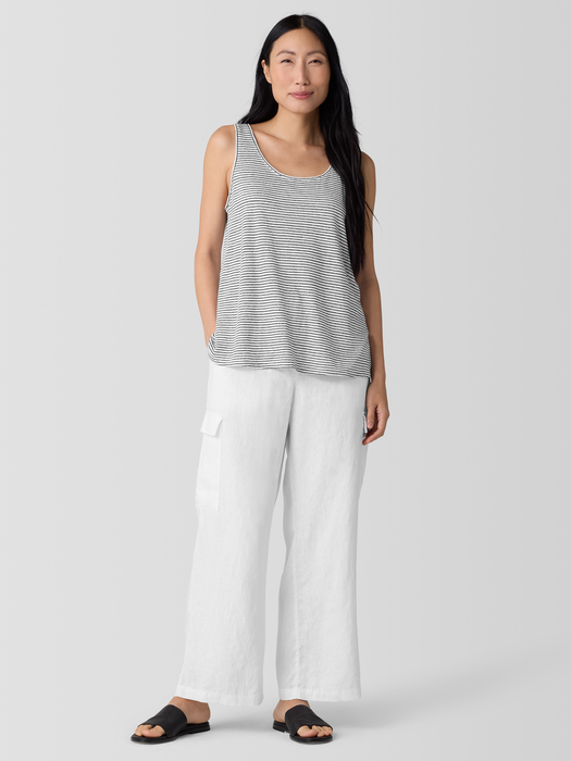 Striped Organic Linen Jersey Scoop Neck Tank - Eileen Fisher Outlet