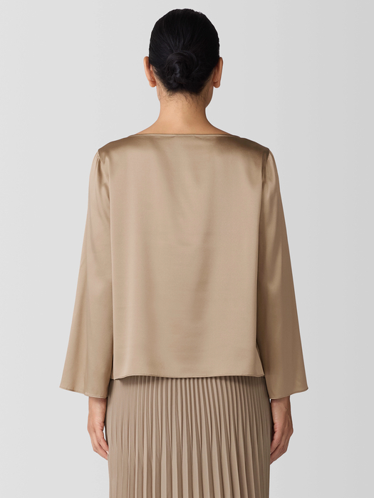 Stretch Silk Charmeuse Bateau Neck Top - Eileen Fisher Outlet