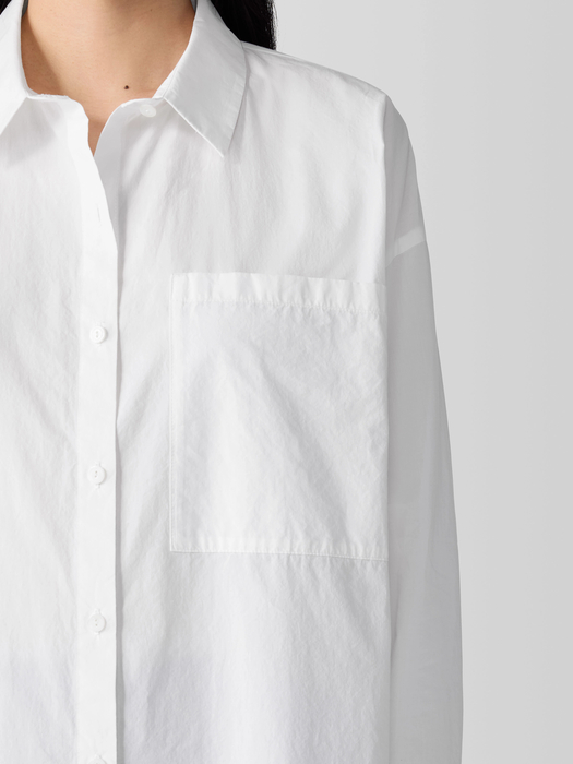Washed Organic Cotton Poplin Classic Collar Long Shirt - Eileen Fisher Outlet