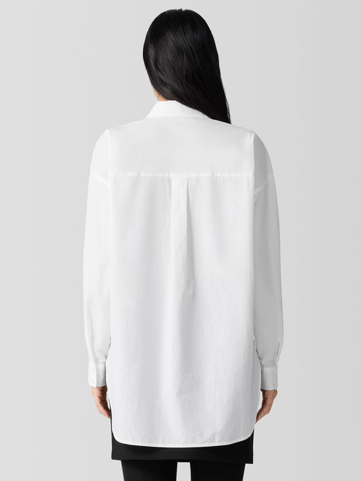 Washed Organic Cotton Poplin Classic Collar Long Shirt - Eileen Fisher Outlet