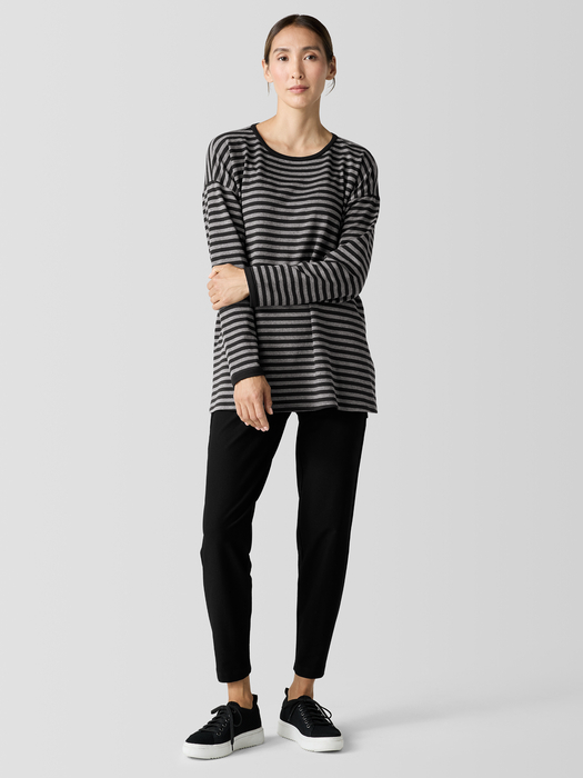 Striped Cozy Brushed Terry Long Box-Top - Eileen Fisher Outlet