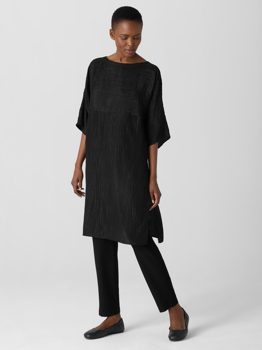 Textured Silk Jacquard Bateau Neck Long Top - Eileen Fisher Outlet