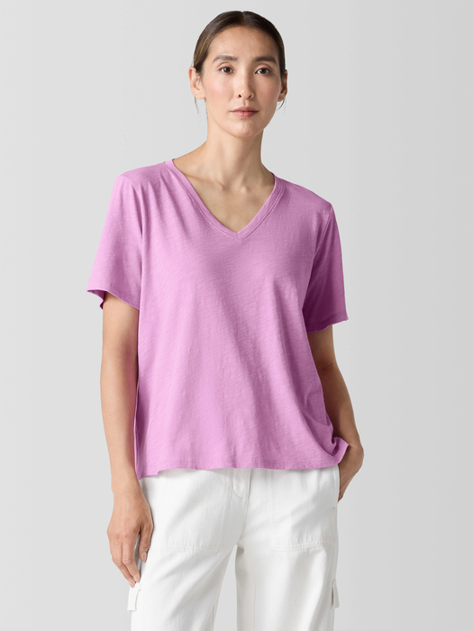 Organic Cotton Slubby JerseyV-Neck Tee - Eileen Fisher Outlet