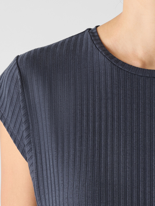 Textured Stretch Rib Round Neck Dress - Eileen Fisher Outlet