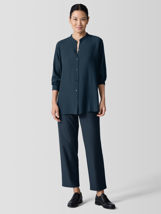 Silk Georgette Crepe Band Collar Shirt - Eileen Fisher Outlet