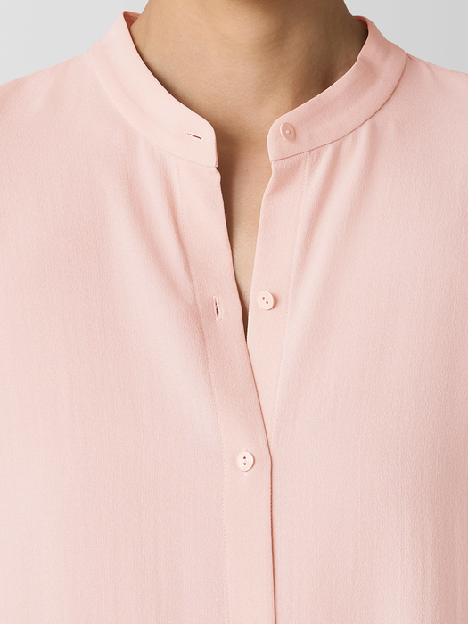 Silk Georgette Crepe Band Collar Shirt - Eileen Fisher Outlet