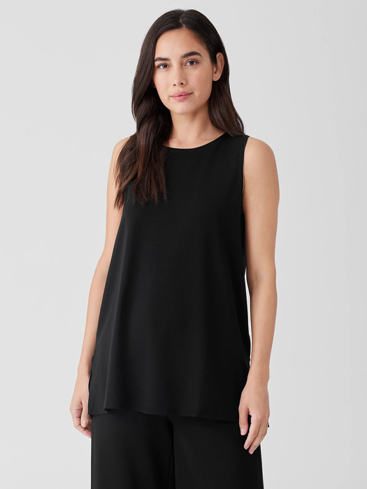 Stretch Jersey Knit Crew Neck Long Tank - Eileen Fisher Outlet