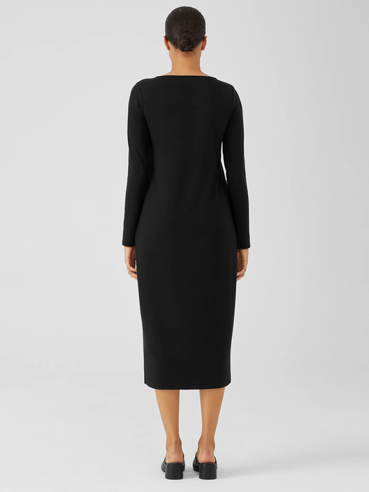 Stretch Jersey Knit Jewel Neck Dress - Eileen Fisher Outlet