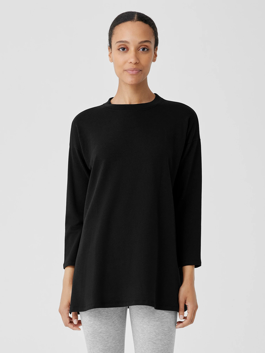 Cozy Brushed Terry Hug Crew Neck Long Top - Eileen Fisher Outlet