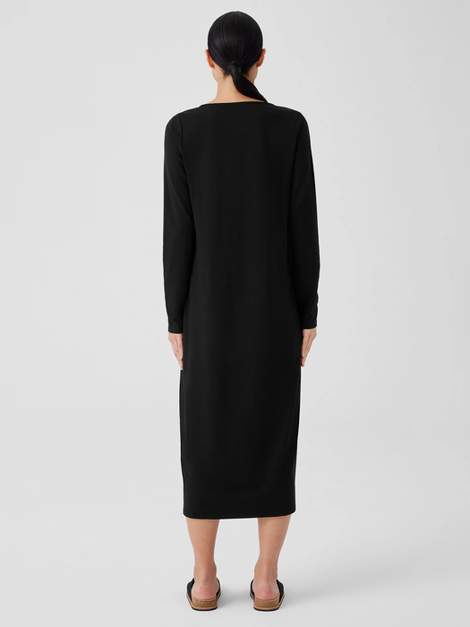 Stretch Jersey Knit Jewel Neck Dress - Eileen Fisher Outlet