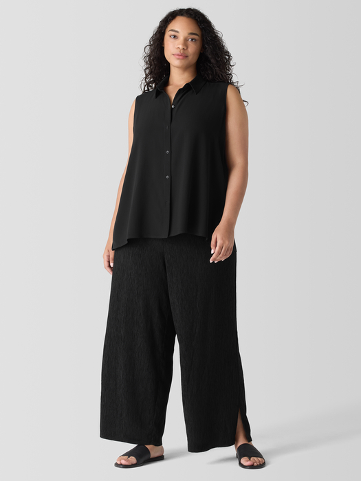 Silk Georgette Crepe Classic Collar Sleeveless Shirt - Eileen Fisher Outlet