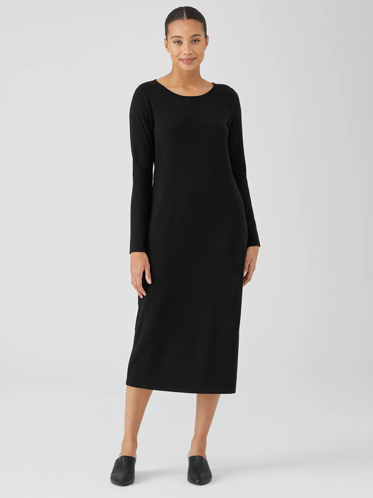 Stretch Jersey Knit Jewel Neck Dress - Eileen Fisher Outlet