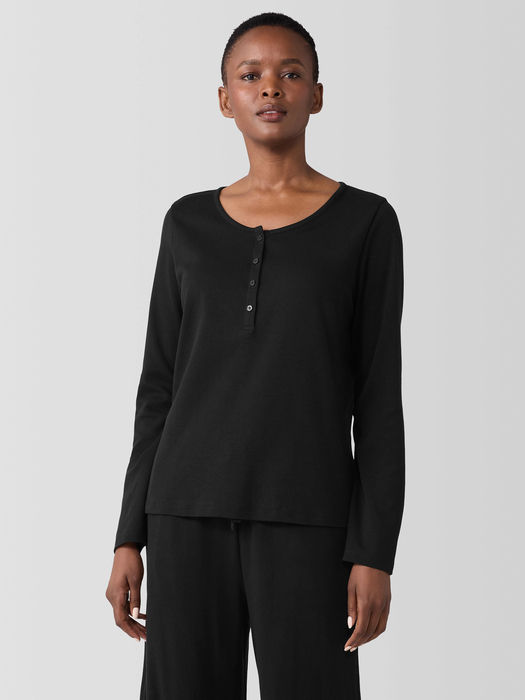 Organic Cotton Interlock Henley Sleep Top - Eileen Fisher Outlet