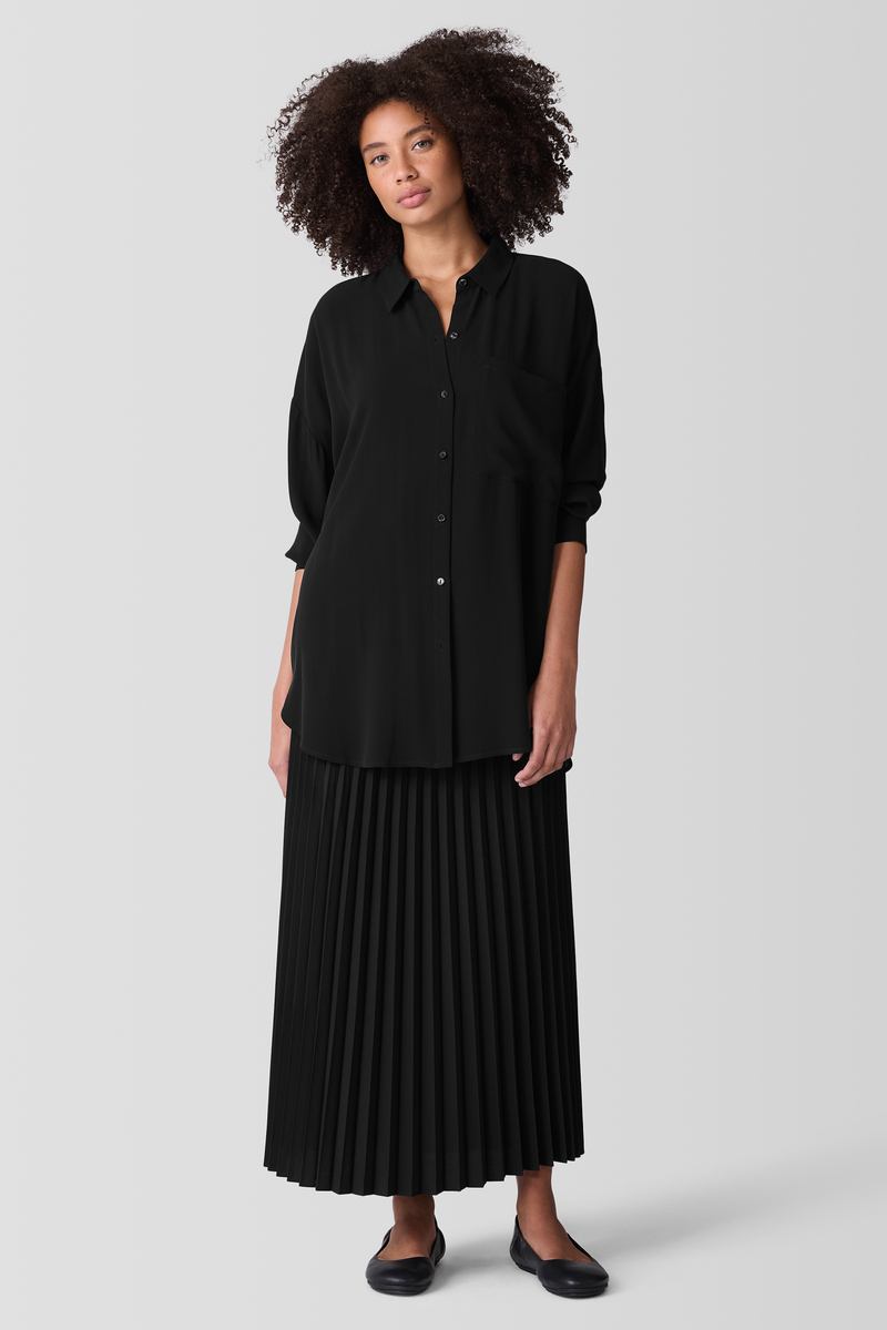 Lightweight Ponte Classic Collar Long Shirt - Eileen Fisher Outlet