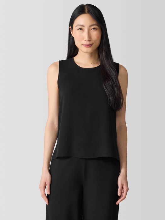 Silk Georgette Crepe Round Neck Tank - Eileen Fisher Outlet