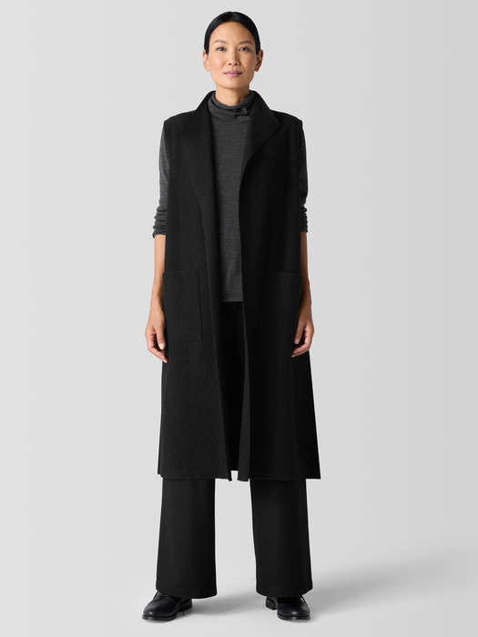 Lightweight Boiled Wool Shawl Collar Vest in Regenerative Wool - Eileen Fisher Outlet